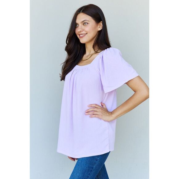 Ninexis Keep Me Close Square Neck Short Sleeve Blouse In Lavender - Picture 3 of 4